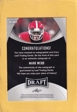 2021 Leaf Draft Autographs Blue #BA-MW3 Mark Webb NM-MT+ Auto Georgia Lefty's Sports 2021 Leaf Draft Autographs Blue #BA-MW3 Mark Webb NM-MT+ Auto Georgia Lefty's Sports