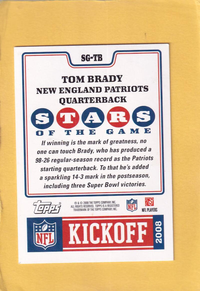 2008 Topps Kickoff Stars of the Game #SGTB Tom Brady NM-MT New England Patriots Image 2