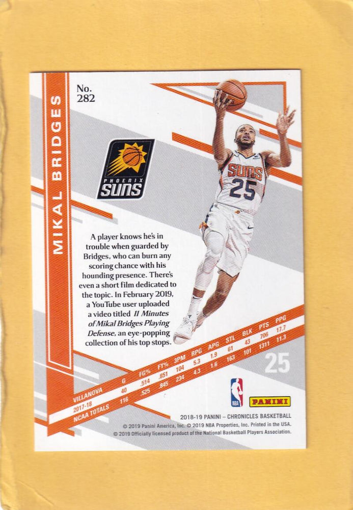 2018-19 Panini Chronicles Base Elite Purple #282 Mikal Bridges NM-MT+ 14/49 Phoenix Suns Image 2