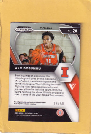 2021-22 Panini Prizm Draft Picks Prizms Purple Circles #20 Ayo Dosunmu VG/EX Very Good/Excellent 19/50 Illinois Fighting Illini Image 2