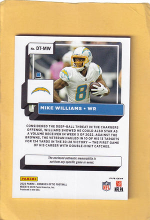 2022 Donruss Optic Donruss Threads Blue Hyper #13 Mike Williams NM-MT+ MEM Los Angeles Chargers Image 2