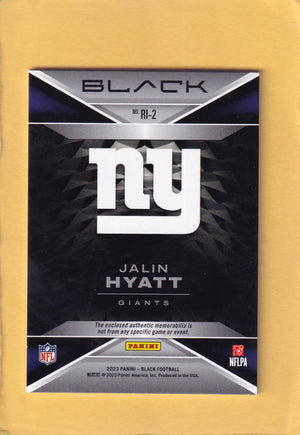 2023 Panini Black Rookie Influx Memorabilia #2 Jalin Hyatt NM-MT MEM 98/150 New York Giants Image 2