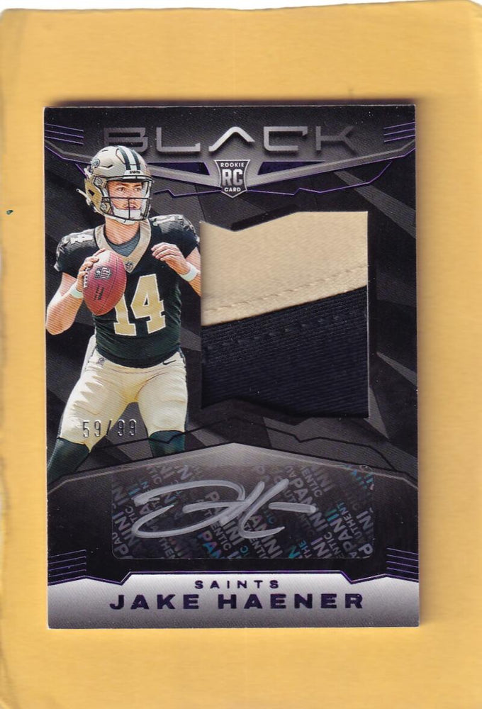 2023 Panini Black Rookie Patch Autographs Royal #215 Jake Haener NM-MT MEM Auto 59/99 New Orleans Saints Image 1