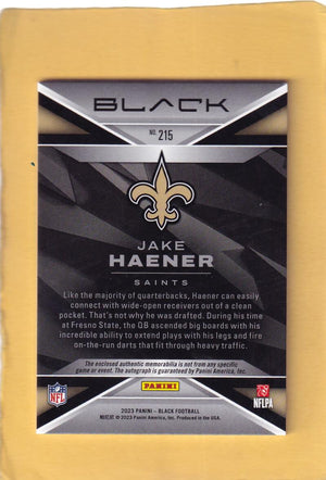 2023 Panini Black Rookie Patch Autographs Royal #215 Jake Haener NM-MT MEM Auto 59/99 New Orleans Saints Image 2