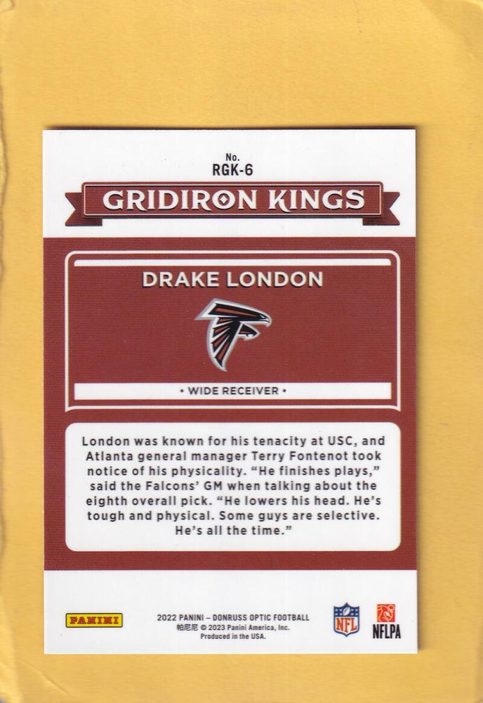 2022 Donruss Optic Rookie Gridiron Kings #6 Drake London NM-MT+ Atlanta Falcons Image 2