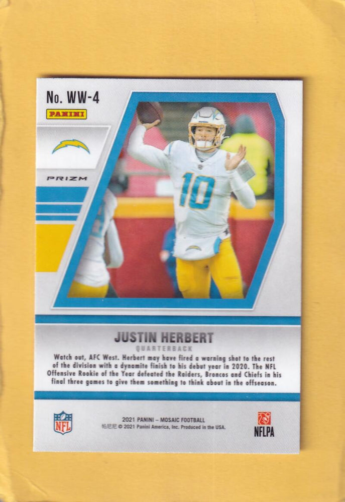 2021 Panini Mosaic Will to Win Mosaic #4 Justin Herbert NM-MT+ Los Angeles Chargers Image 2