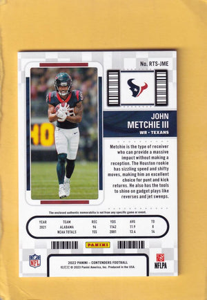 2022 Panini Contenders Rookie Ticket Swatches #25 John Metchie III NM-MT+ MEM Houston Texans Image 2