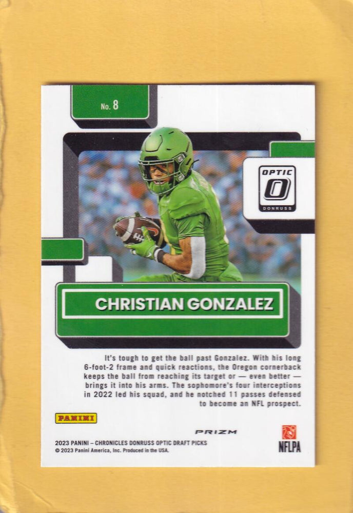 2023 Panini Chronicles Draft Picks Donruss Optic Rated Rookie Holo #8 Christian Gonzalez NM-MT+ Oregon Ducks Image 2