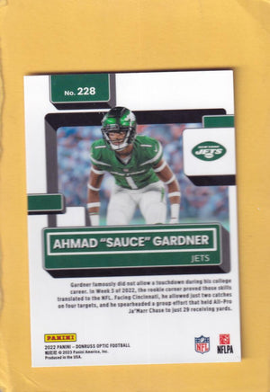 2022 Donruss Optic #228 Ahmad "Sauce" Gardner Rated Rookie NM-MT+ RC Rookie New York Jets Image 2