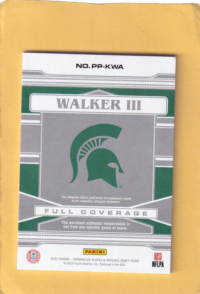 2022 Panini Chronicles Draft Picks Plates and Patches Full Coverage #18 Kenneth Walker III NM-MT+ MEM Michigan State Image 2