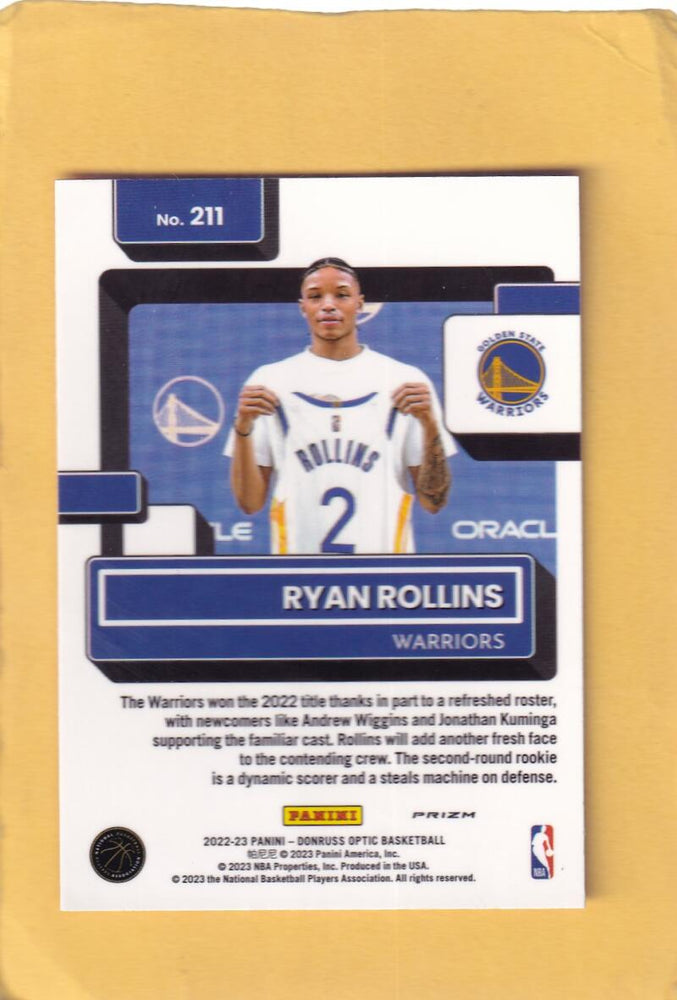 2022-23 Donruss Optic Hyper Pink #211 Ryan Rollins Rated Rookie NM-MT+ Golden State Warriors Image 2