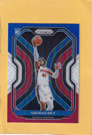 2020-21 Panini Prizm Prizms Red White and Blue #284 Saddiq Bey NM-MT+ RC Rookie Detroit Pistons Image 1