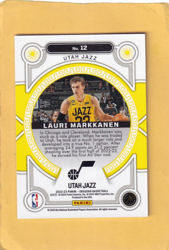 2022-23 Panini Obsidian Orbital Electric Etch Orange #12 Lauri Markkanen NM-MT+ 7/35 Utah Jazz Image 2