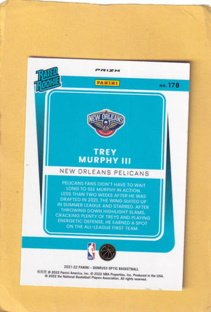 2021-22 Donruss Optic Blue Velocity #178 Trey Murphy III Rated Rookies NM-MT RC Rookie New Orleans Pelicans Image 2