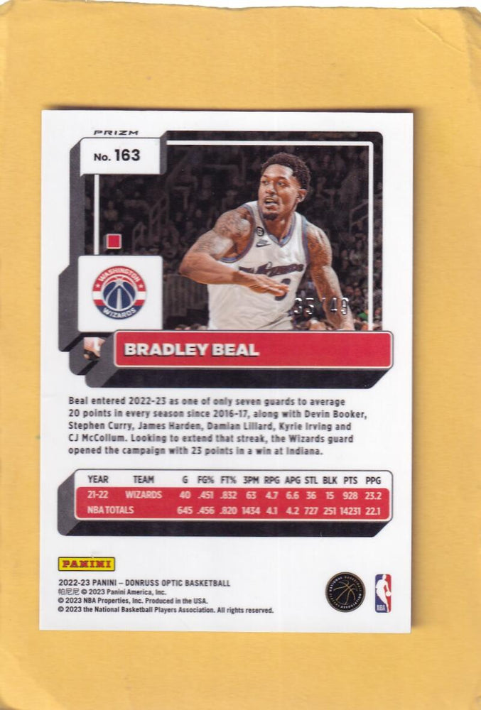 2022-23 Donruss Optic Blue #163 Bradley Beal NM-MT+ 35/49 Washington Wizards Image 2