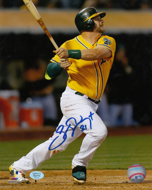 Stephen Vogt Oakland A's Autographed 8x10 photo (Vertical, Swinging, Yellow Jersey)