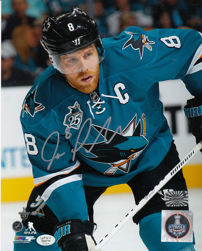 Joe Pavelski San Jose Sharks Autographed 8x10 photo (Vertical, Close Up, Blue Jersey)