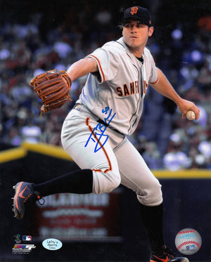
                
                    Load image into Gallery viewer, Ty Blach San Francisco Giants Autographed 8x10 Photo (Vertical, Pitching, White Jersey)
                
            