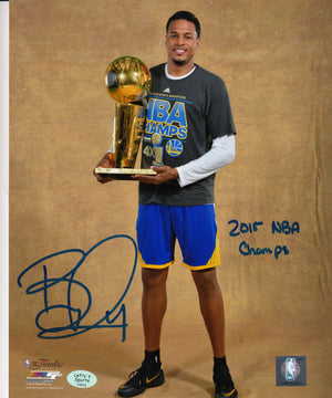 Brandon Rush "2015 NBA Champs" Autographed 8x10 Photo (Vertical, Holding Finals Trophy, NBA Champs Shirt)