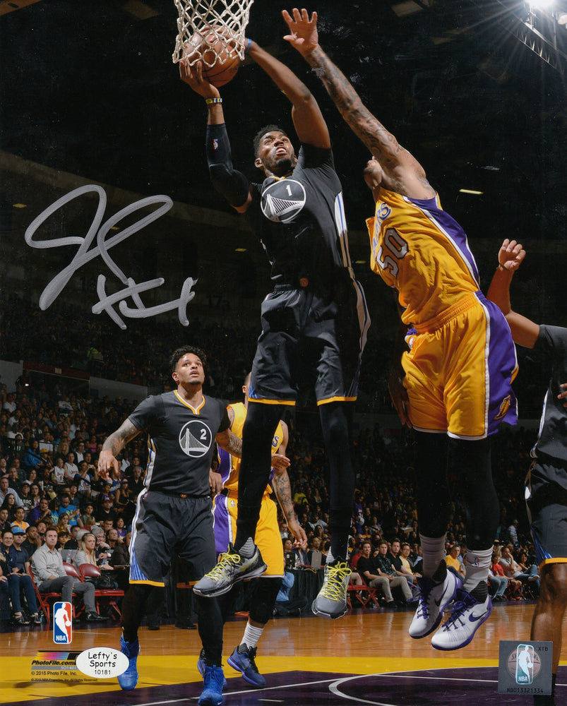 Jason Thompson Golden State Warriors Autographed 8x10 Photo (Vertical, Jumping Up, Black Jersey)