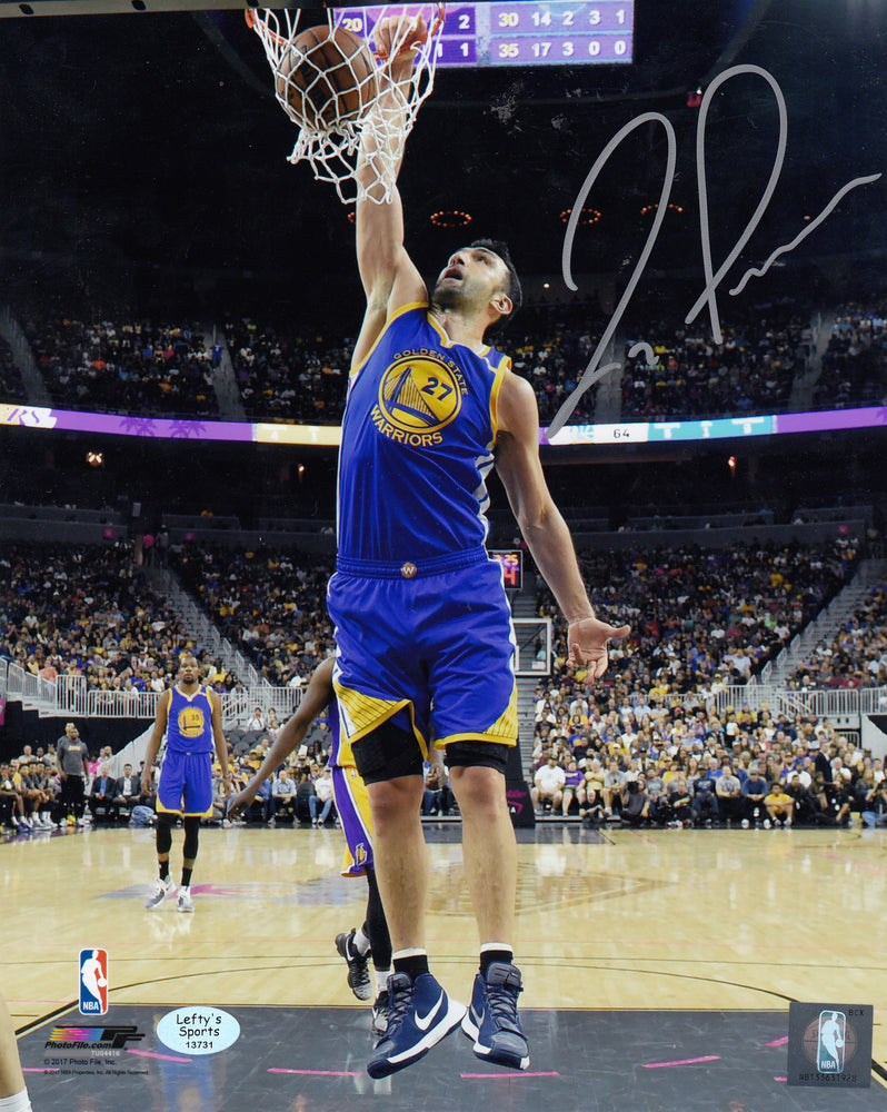 Zaza Pachulia Autographed 8x10 Photo (Vertical, Dunking, Blue Jersey)