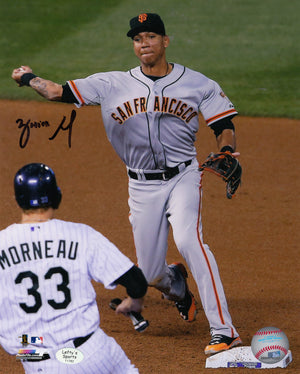 
                
                    Load image into Gallery viewer, Ehire Adrianza San Francisco Giants Autographed 8x10 photo (Vertical, Throwing, Gray Jersey)
                
            