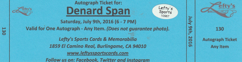Denard Span San Francisco Giants Autographed 8x10 Photo (Vertical, Catching, White Jersey)