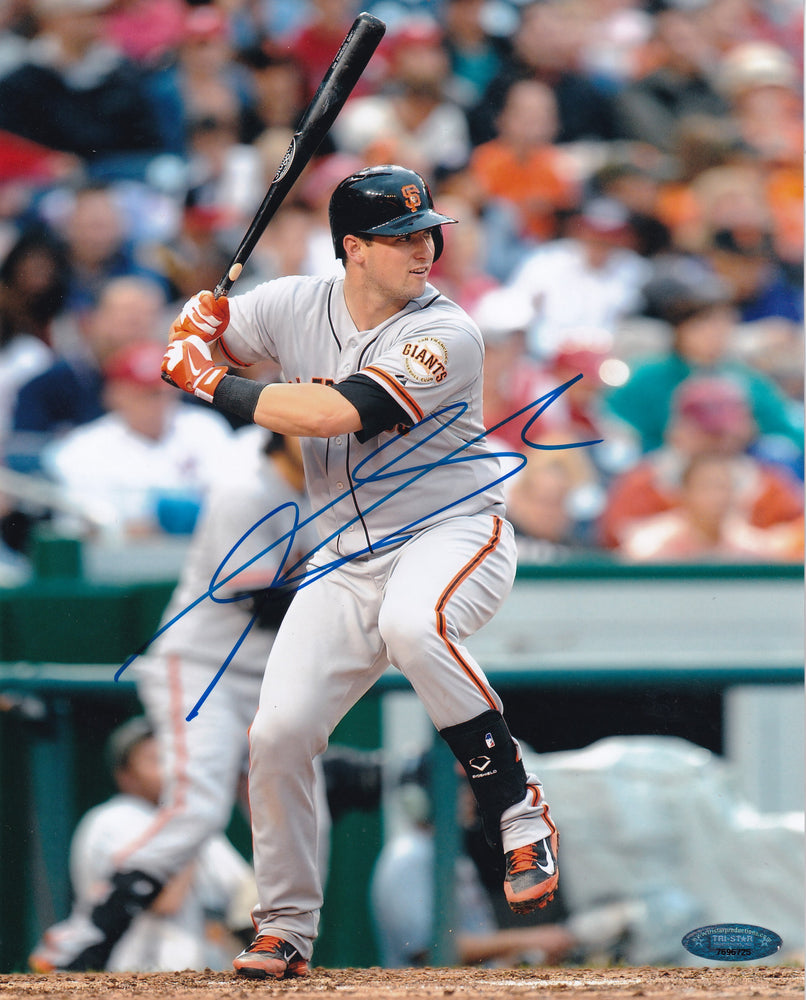 
                
                    Load image into Gallery viewer, Andrew Susac San Francisco Giants Autographed 8x10 Photo (Vertical, Batting, Gray Jersey)
                
            