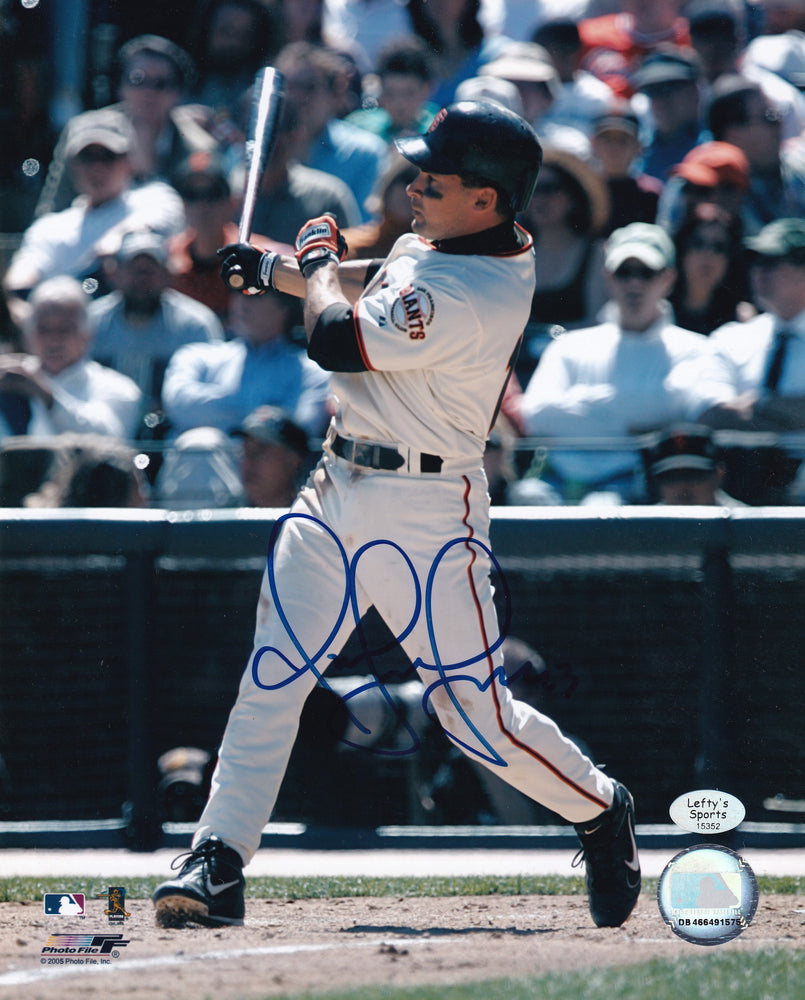 Omar Vizquel San Francisco Giants Autographed 8x10 Photo (Vertical, Swinging, White Jersey)