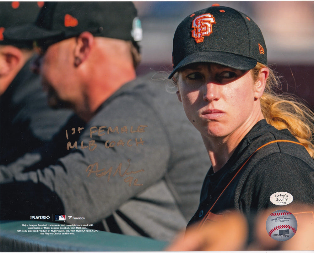Alyssa Nakken "1st Female MLB Coach" San Francisco Giants Autographed 8x10 Photo (Horizontal, in Dugout, Black Jersey)