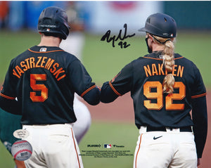 Alyssa Nakken San Francisco Giants Autographed 8x10 Photo (Horizontal, Bumping Elbows with Yastrzemski, Black Jersey)