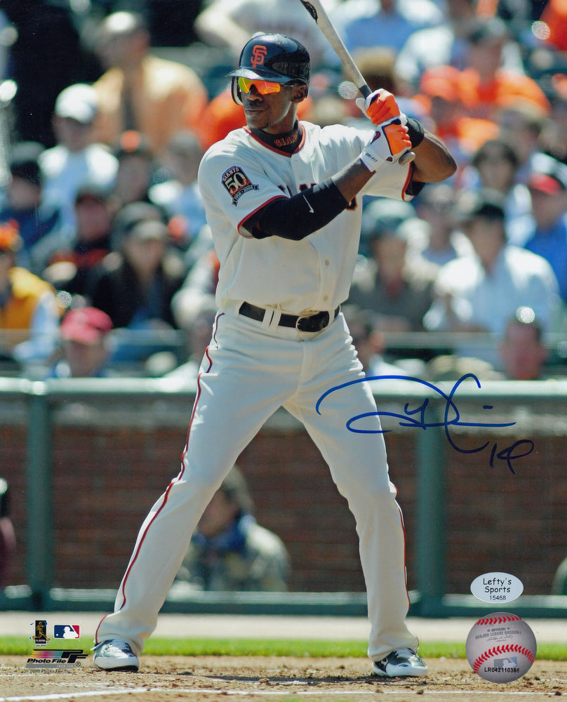 Fred Lewis San Francisco Giants Autographed 8x10 Photo (Vertical, At Bat, White Jersey)