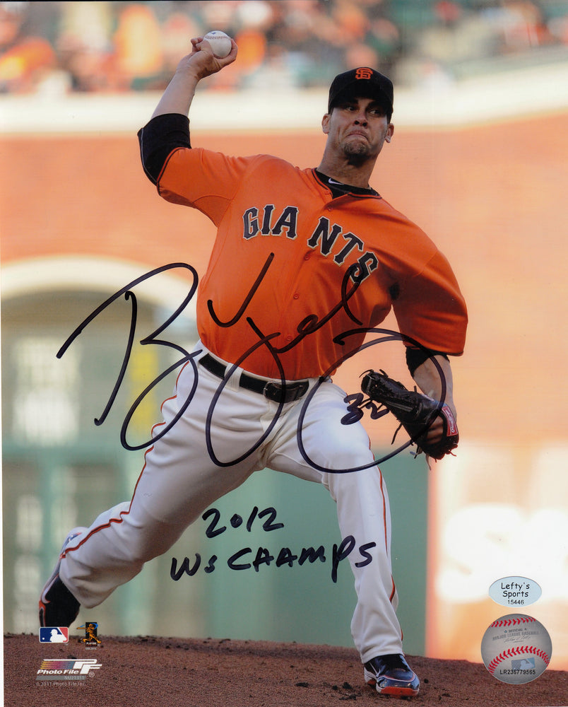 Ryan Vogelsong "2012 WS Champs" Autographed 8x10 Photo (Vertical, Pitching, Orange Jersey)