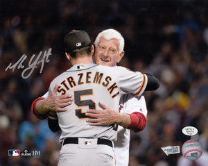 Mike Yastrzemski San Francisco Giants Autographed 8x10 Photo (Horizontal, Hugging Carl Yastrzemski, Gray Jersey