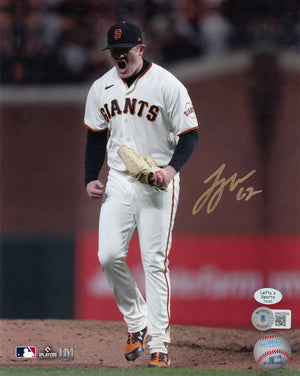 Logan Webb San Francisco Giants Autographed 8x10 Photo (Vertical, Celebrating, White Jersey)