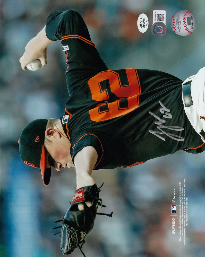 Logan Webb San Francisco Giants Autographed 8x10 Photo (Horizontal, Pitching with Back Facing Camera, Black Jersey)