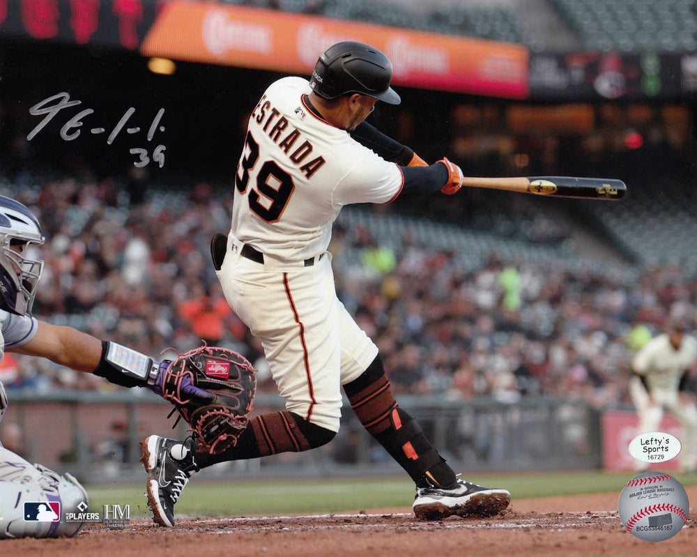 Thairo Estrada San Francisco Giants Autographed 8x10 Photo (Horizontal, Batting, White Jersey)