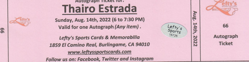 Thairo Estrada San Francisco Giants Autographed 8x10 Photo (Horizontal, Sliding, White Jersey)